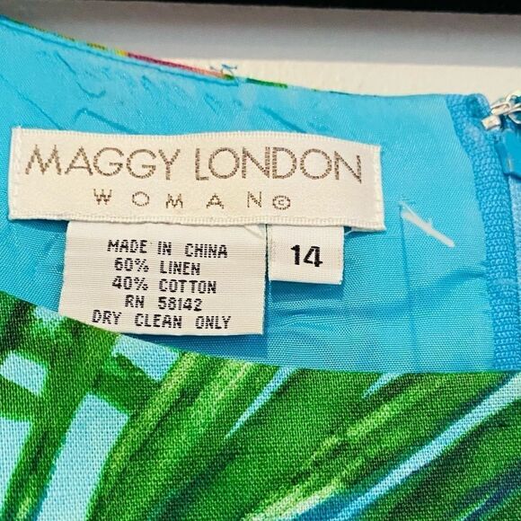 Maggy London Floral Tropical Sleeveless Maxi Linen Blend Dress Size 14 - Picture 5 of 5